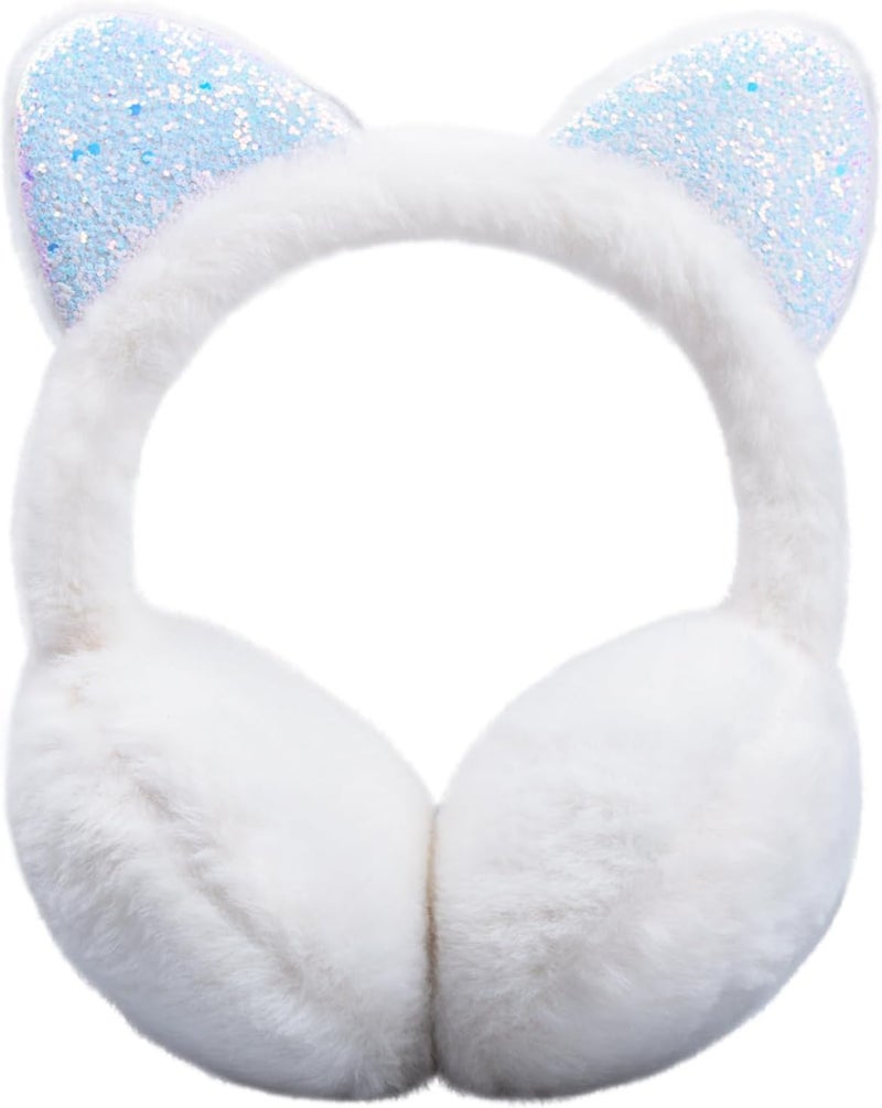 GSFY Ear Muffs Gloves Set for Kids Girls Adjustable Winter Sequin Faux Fur Windproof Warm Ear Warmer Outdoor - Image 1